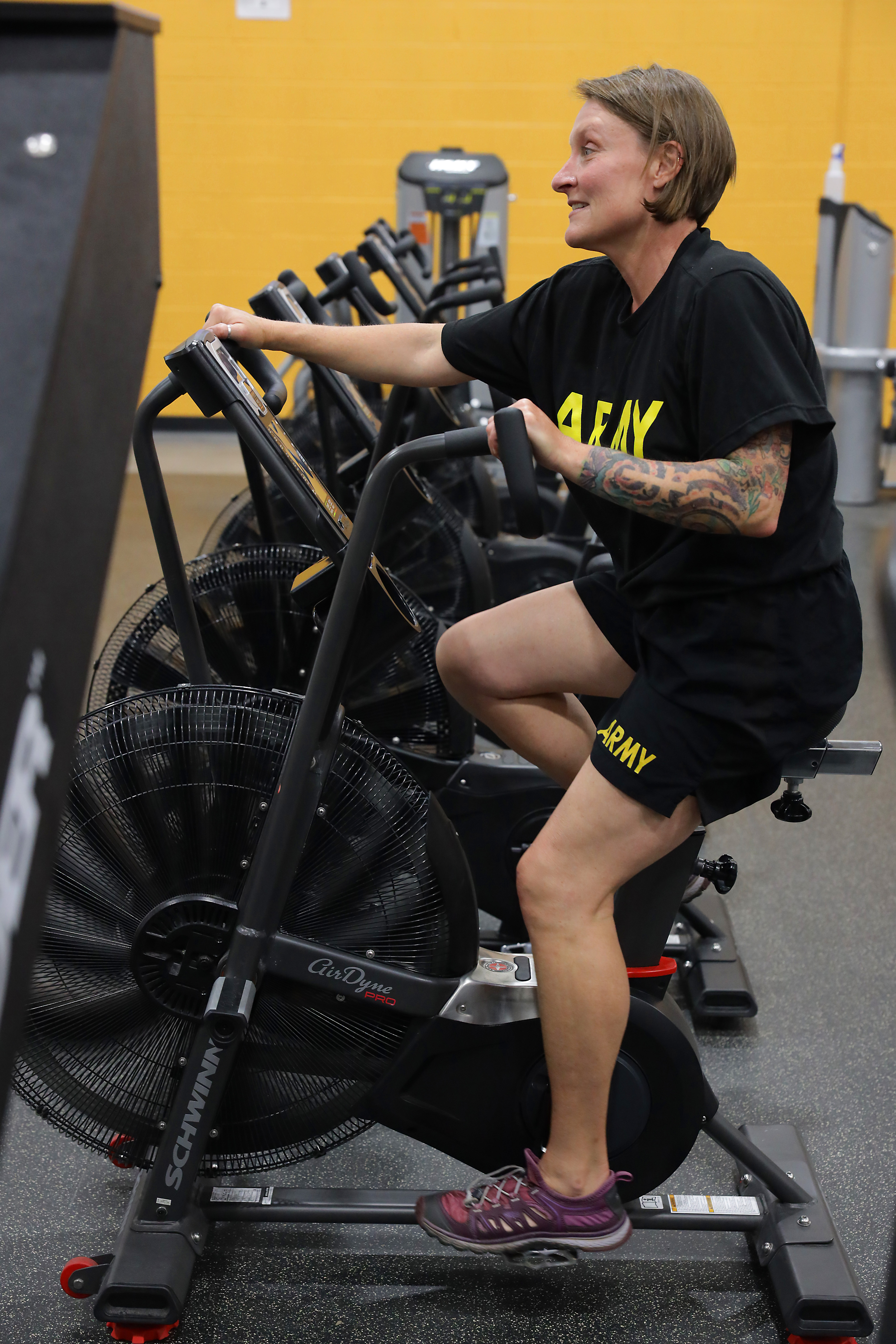student on air bike