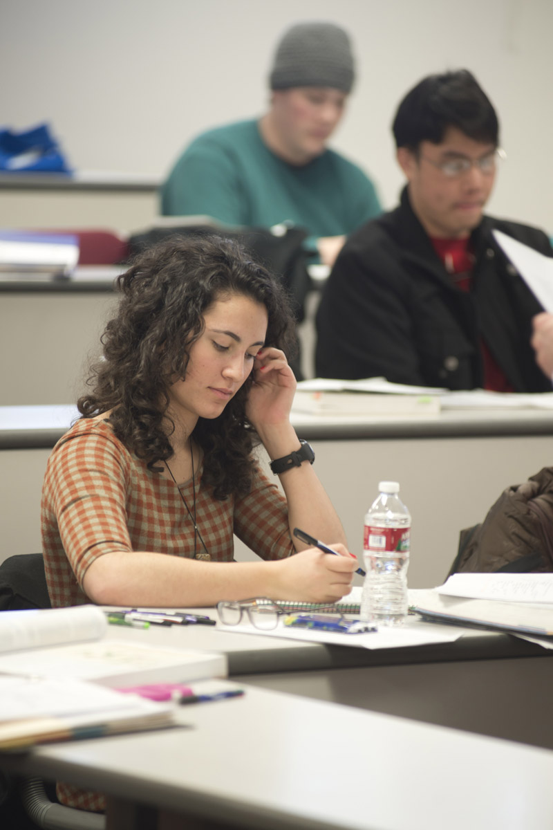 student working during class